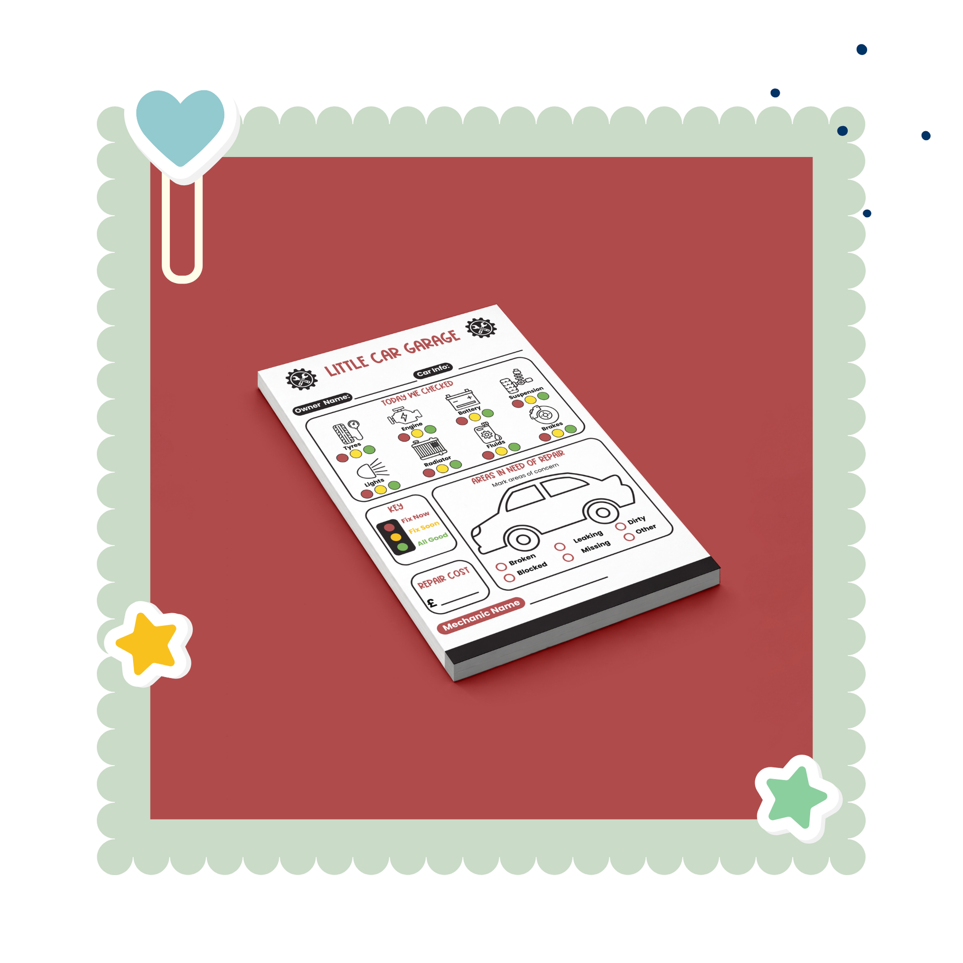 Mechanic role play order pad — 50 tear-off sheets for kids