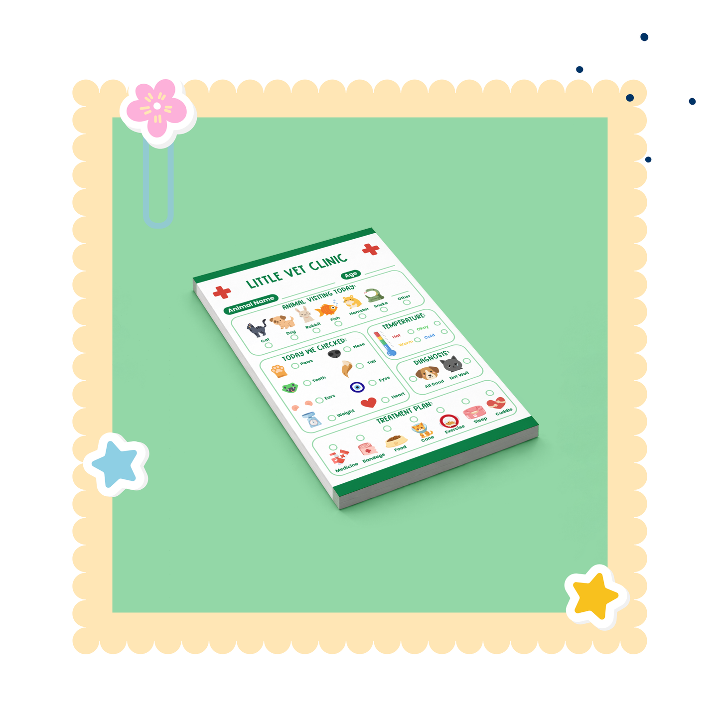 Vet role play pad. 50 tear off sheets