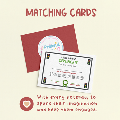 Matching pretend play mechanic cards with a certificate design 