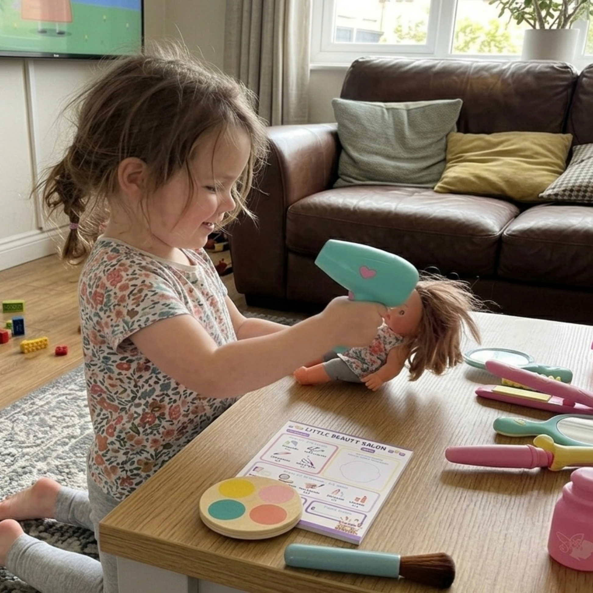 child playing pretend hairdresser