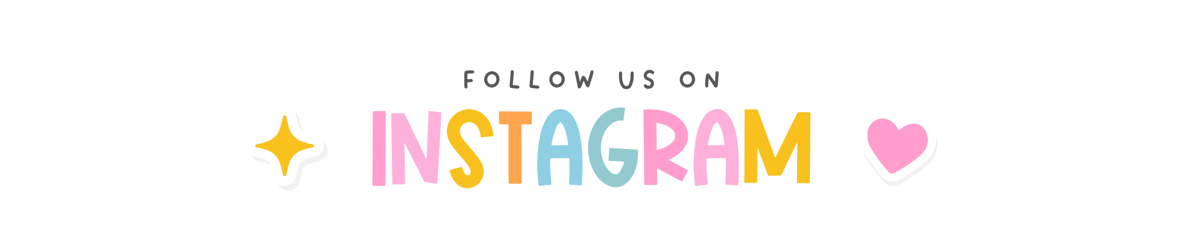 Call to action for following on Instagram with colorful text and icons on a white background