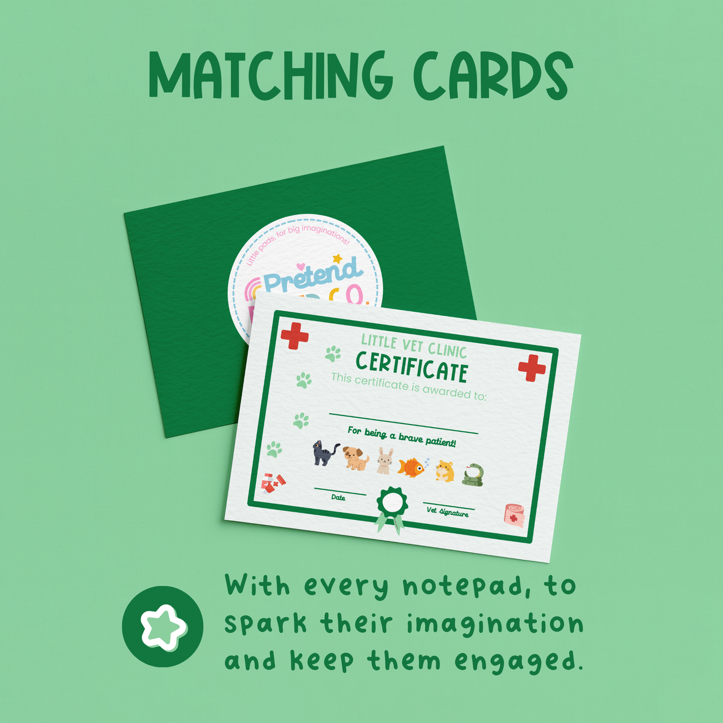 Matching vet roleplay certificates for imaginative play