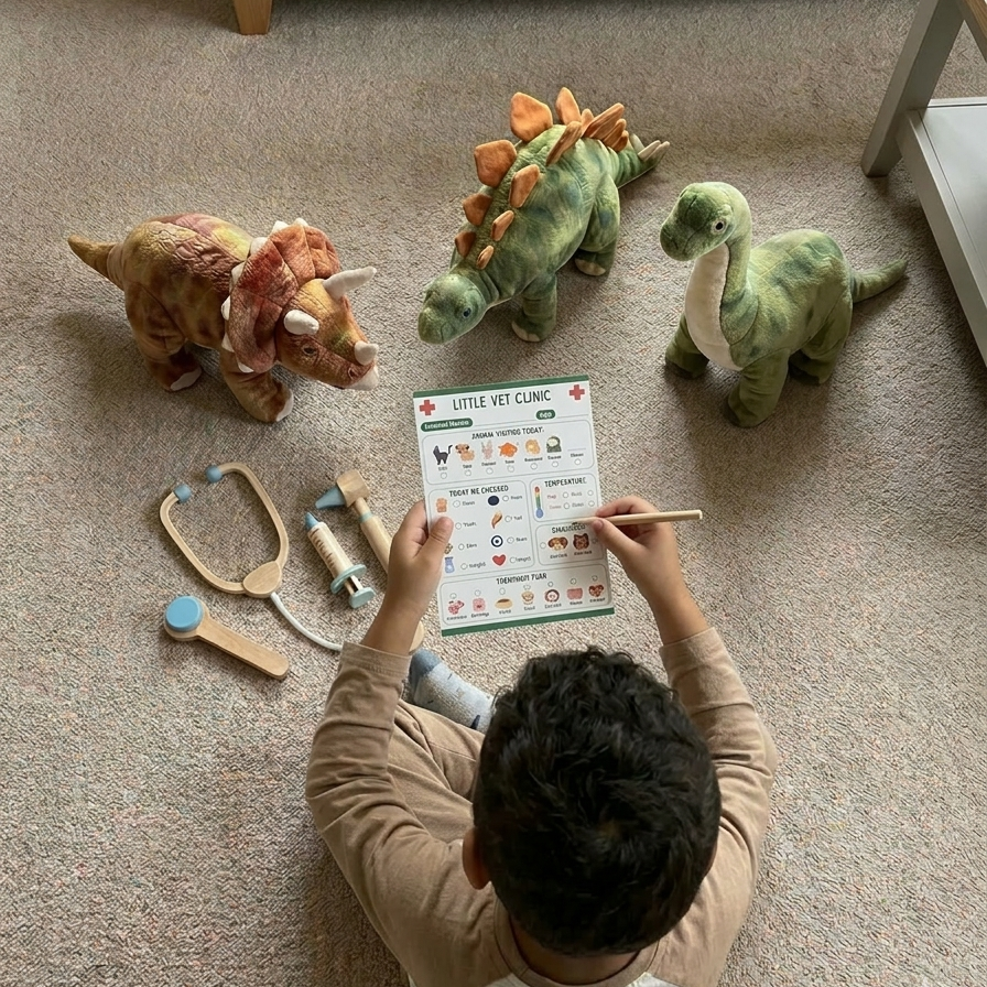 Child playing pretend vet